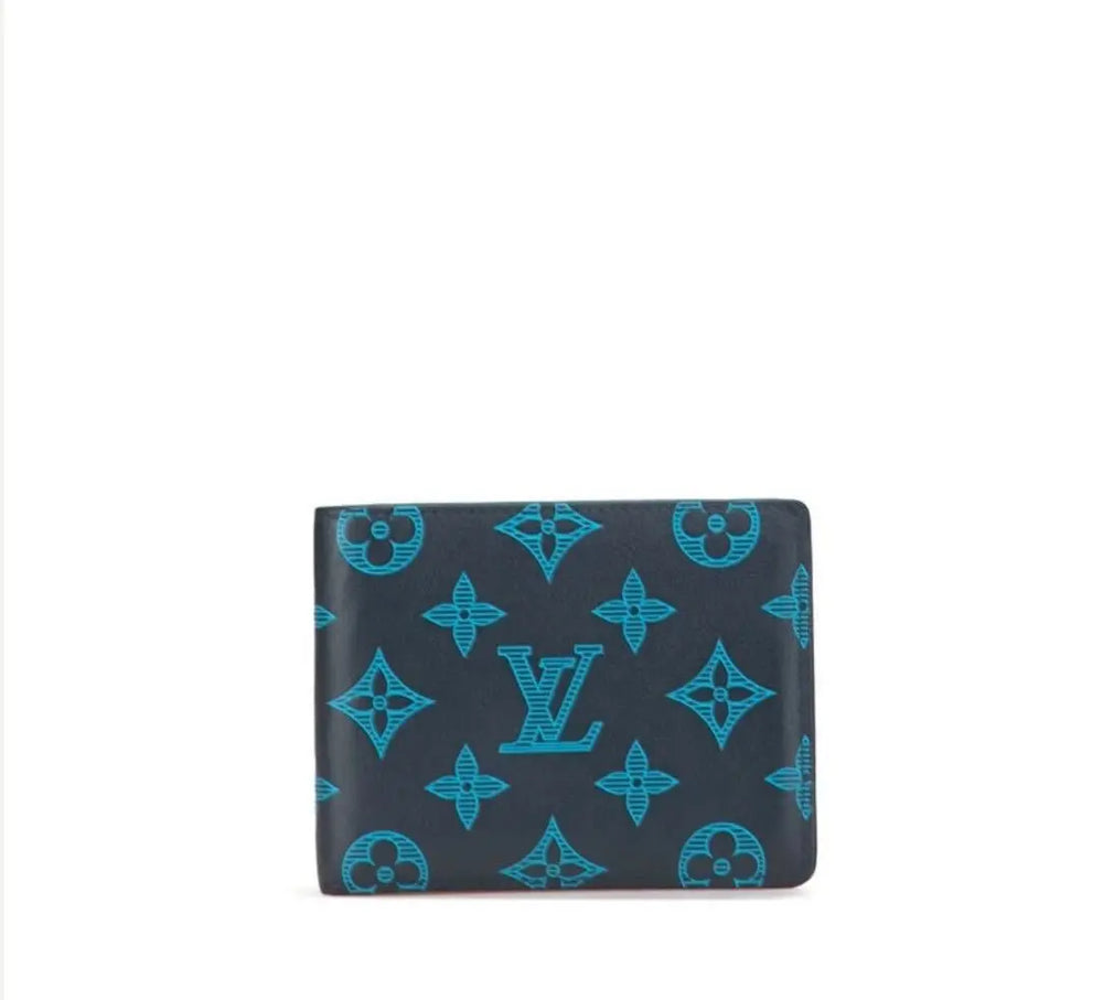 Portefeuille Louis Vuitton Slender en Cuir Monogram Bleu Électrique Avaia
