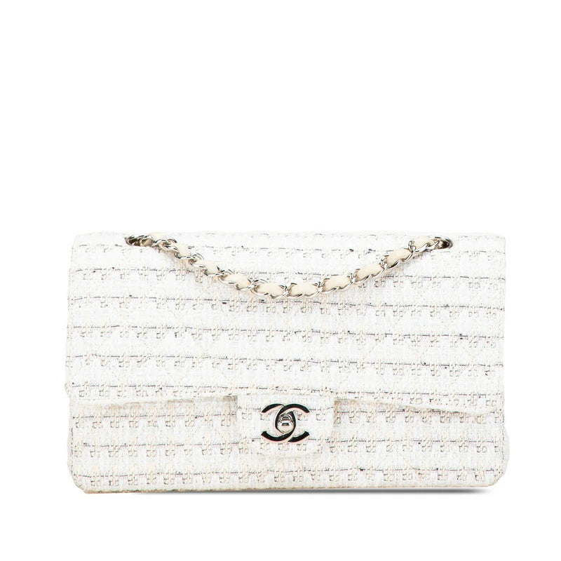 Sac Chanel Matelassé 25 Coco Mark W Flap Tweed Blanc Beige occasion état très bon – certifié authentique Avaia