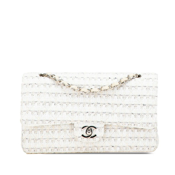 Sac Chanel Matelassé 25 Coco Mark W Flap Tweed Blanc Beige occasion état très bon – certifié authentique Avaia