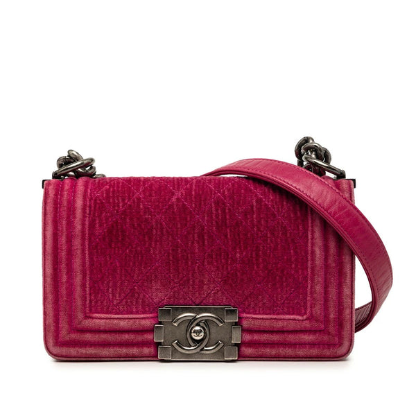 Sac Chanel Boy Coco Mark Rose Velours occasion état très bon – édition velours rare certifiée Avaia
